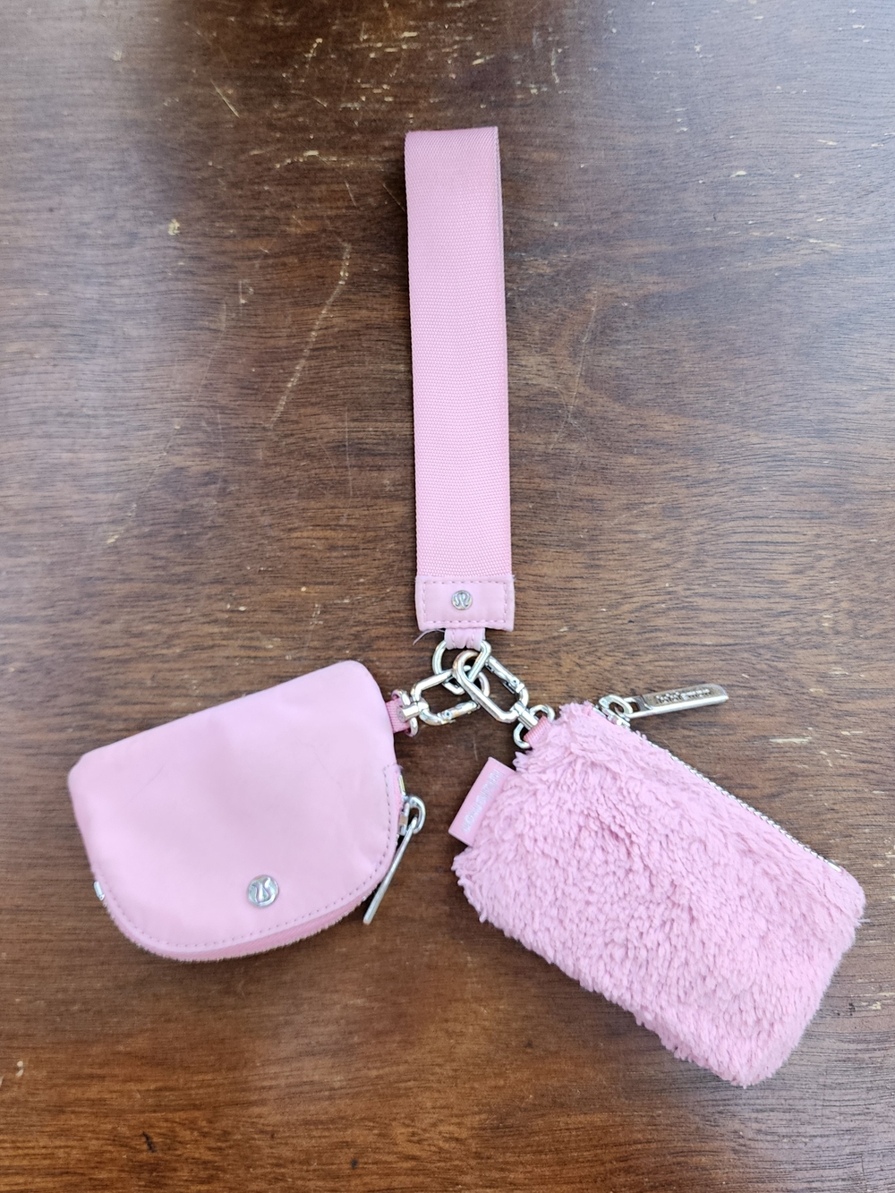Lululemon Dual Pouch Wristlet Plush Fleece Pink Tide Wallet Keychain